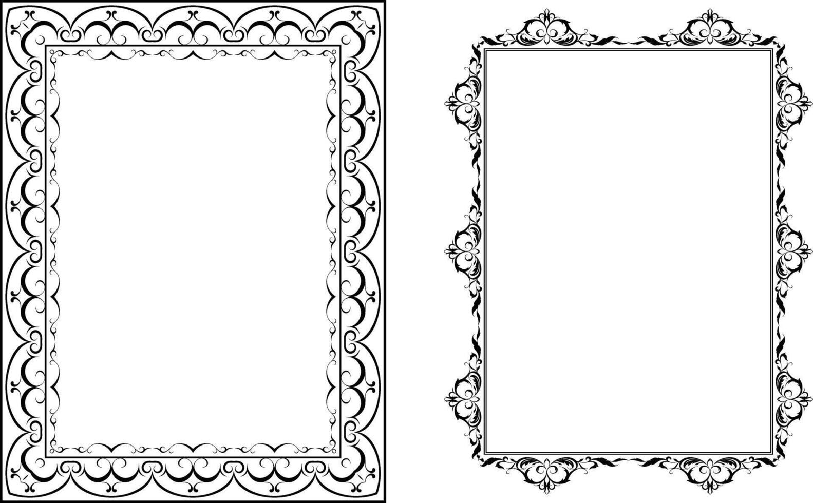 a set of vintage frames, black on a white background, hand-drawn in retro style for the decoration and design of graphic vector