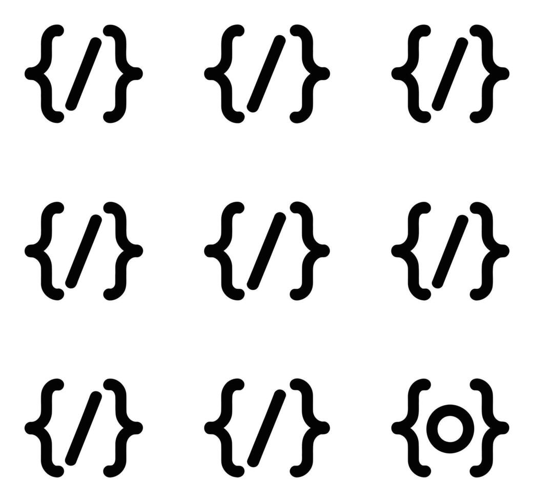 Black curly bracket and slash coding icon variations set on white background vector