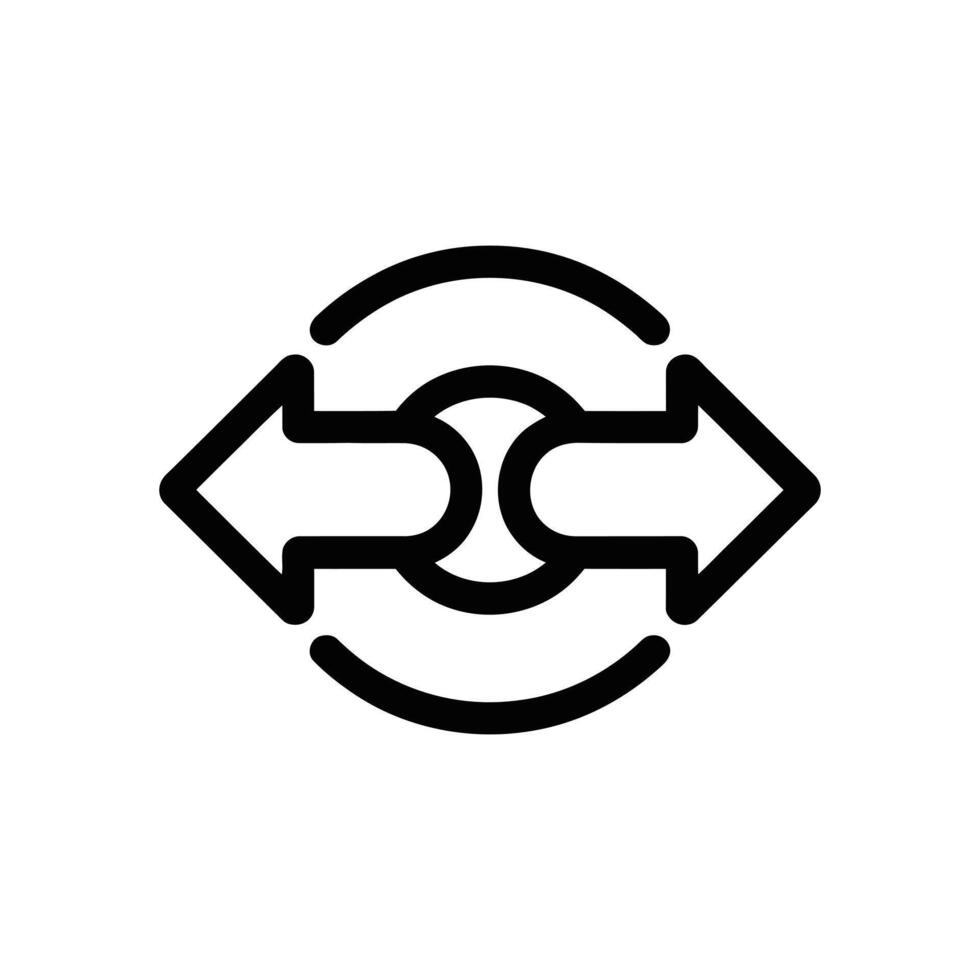 Black Arrow Icon with Curved Lines Pointing Left and Right on White Background vector