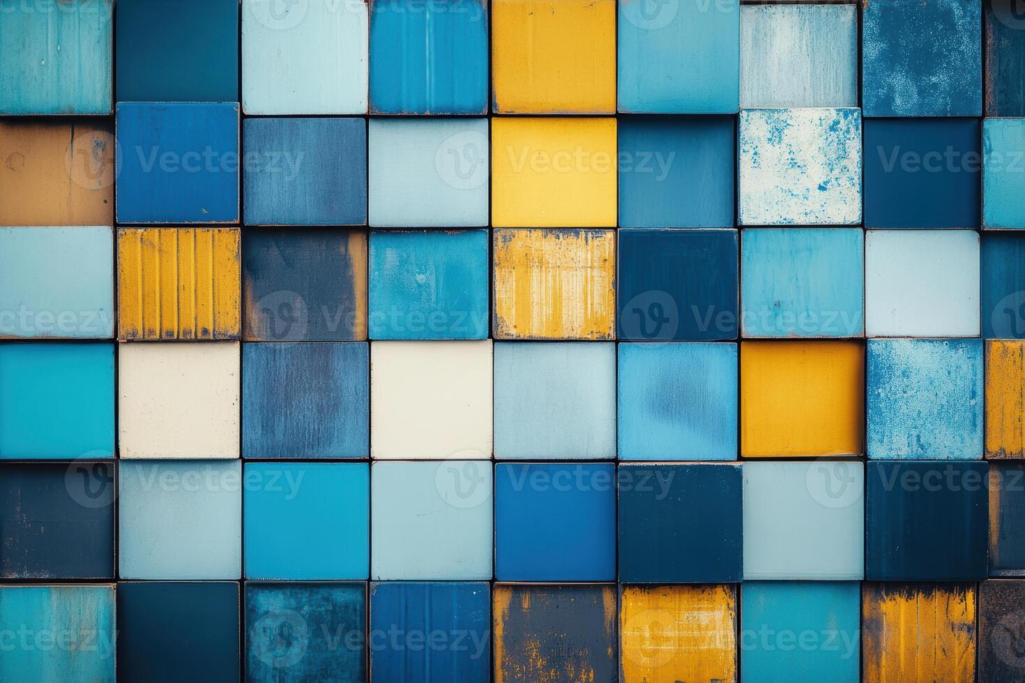 Colorful square patterns create vibrant wall art design photo
