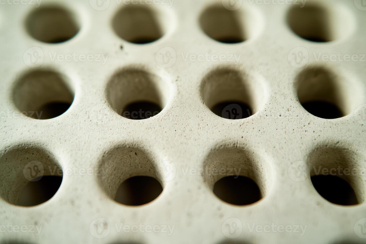 Close-up view of a textured surface with multiple holes photo