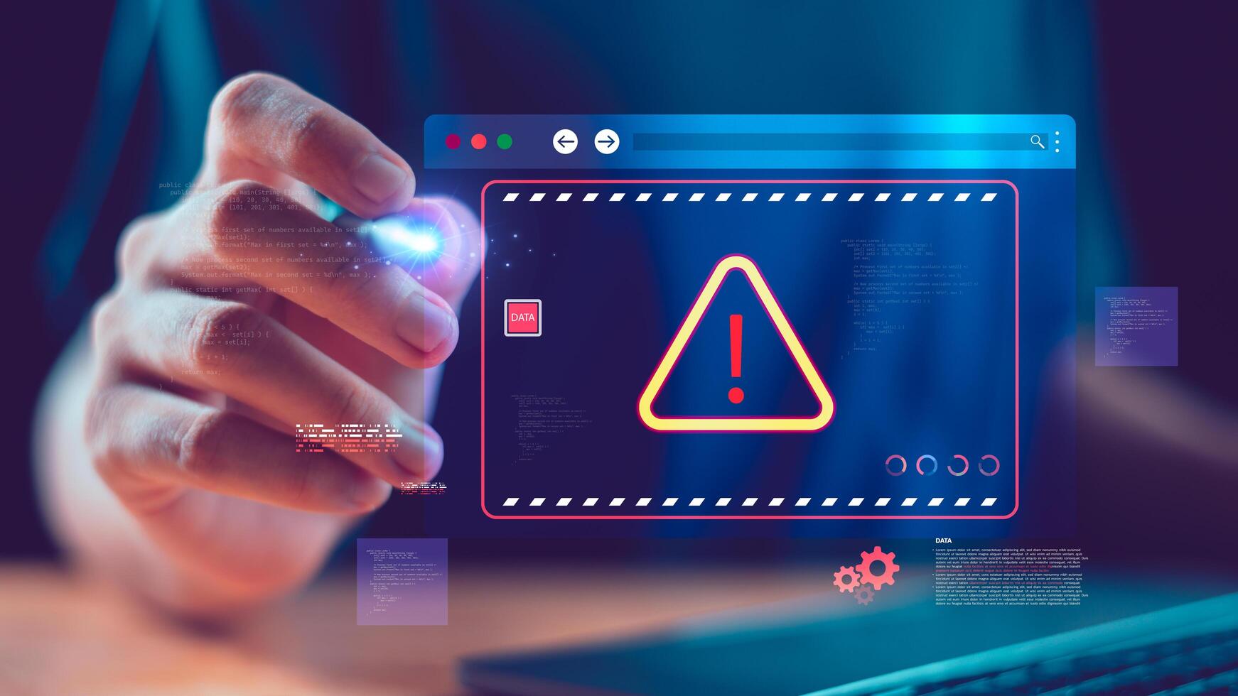 Visual representation of system threats and data security issues through futuristic interface alerts. Ideal for tech blogs, cybersecurity campaigns, and information protection concepts ,tech risk. photo