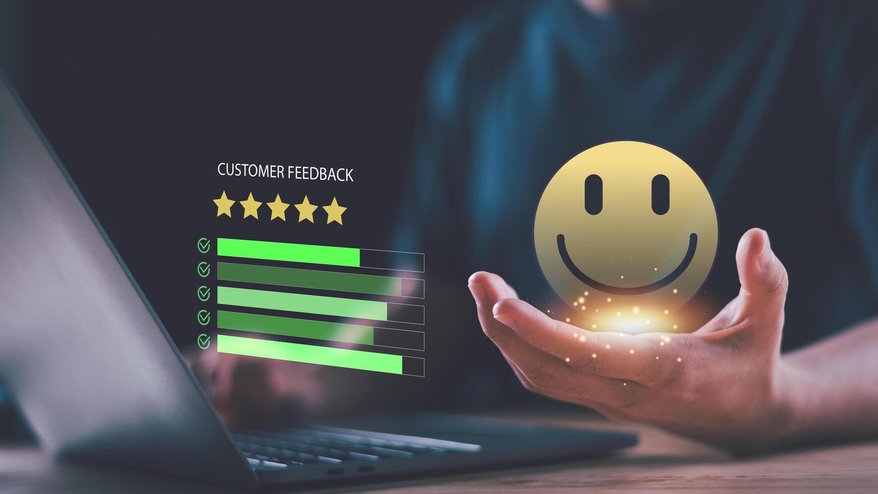 Boost your brand image with a modern concept of customer satisfaction analytics. This visual symbolizes positive service experience, client trust, and successful business feedback strategies. photo