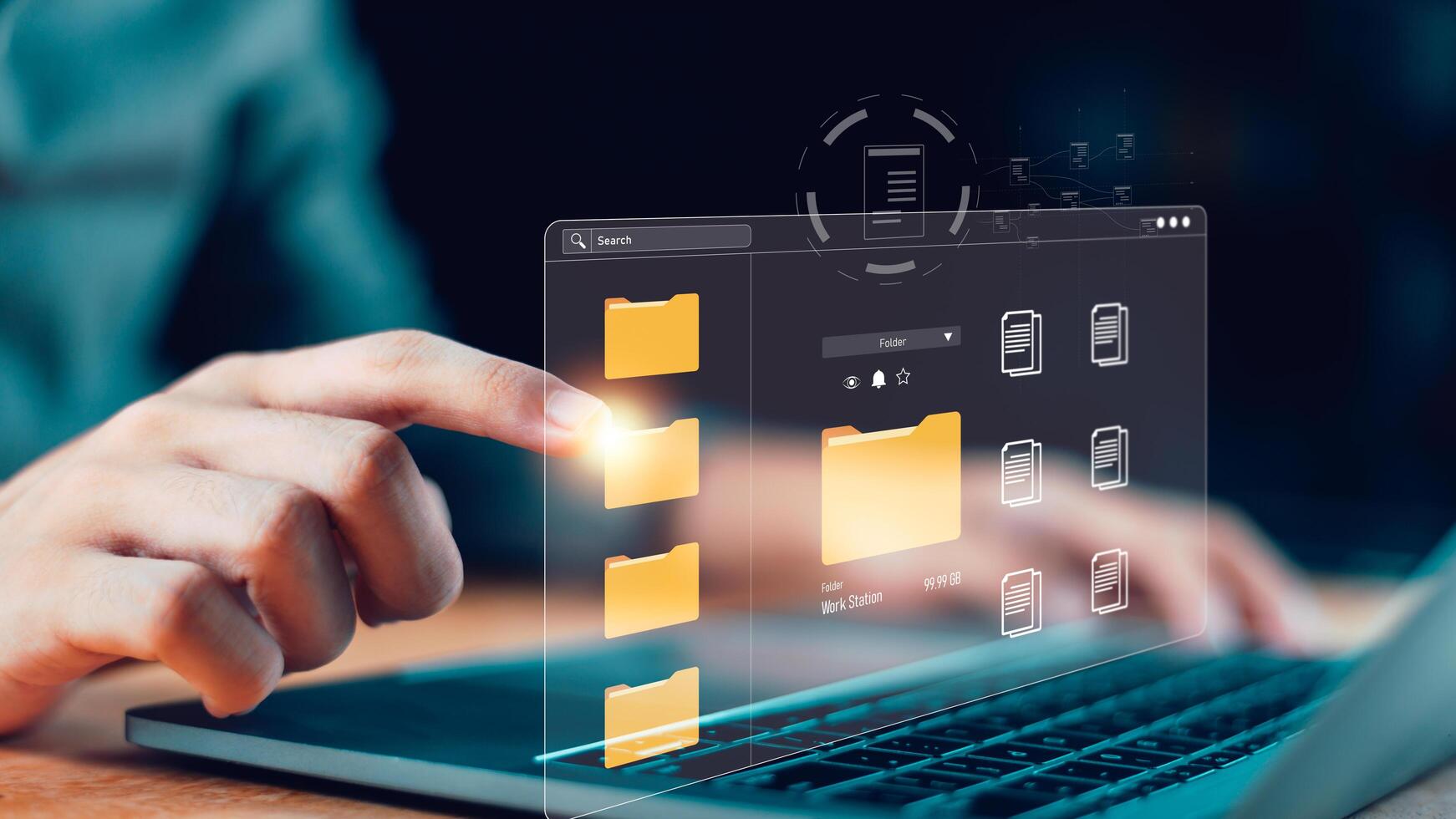 Digital innovation meets smart data interaction through seamless user experiences, cloud accessibility, efficient virtual workflows, driving intelligent file system management in modern tech systems. photo