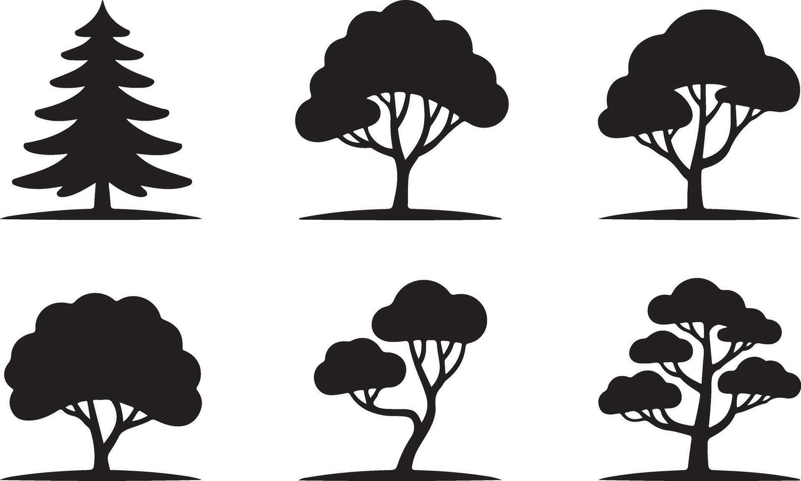Silhouette Tree Collection Illustration Set Diverse Forest Tree Shapes Isolated on Transparent Background vector