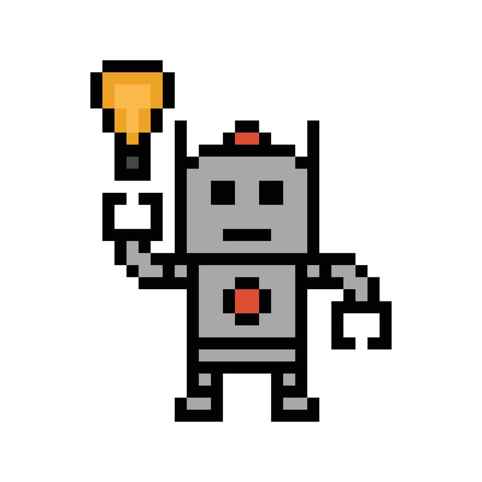 Character cute robot robotic computer mind machine learn factory ai chat bot 8 bit. vector