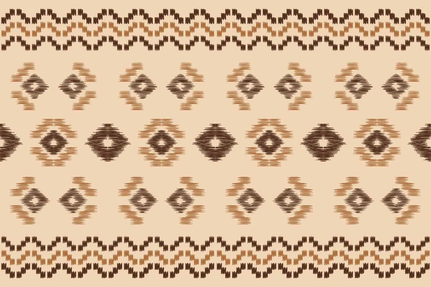 Abstract design of Ikat pattern brown cream color background fabric pattern motifs. vector