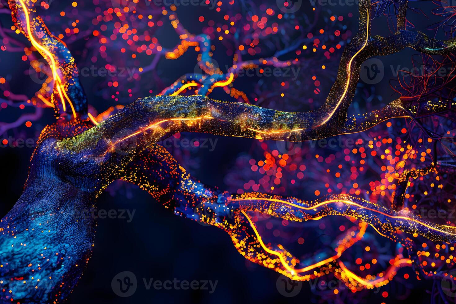 Digital Rendering of Luminous Branch Network with Particle Effects photo