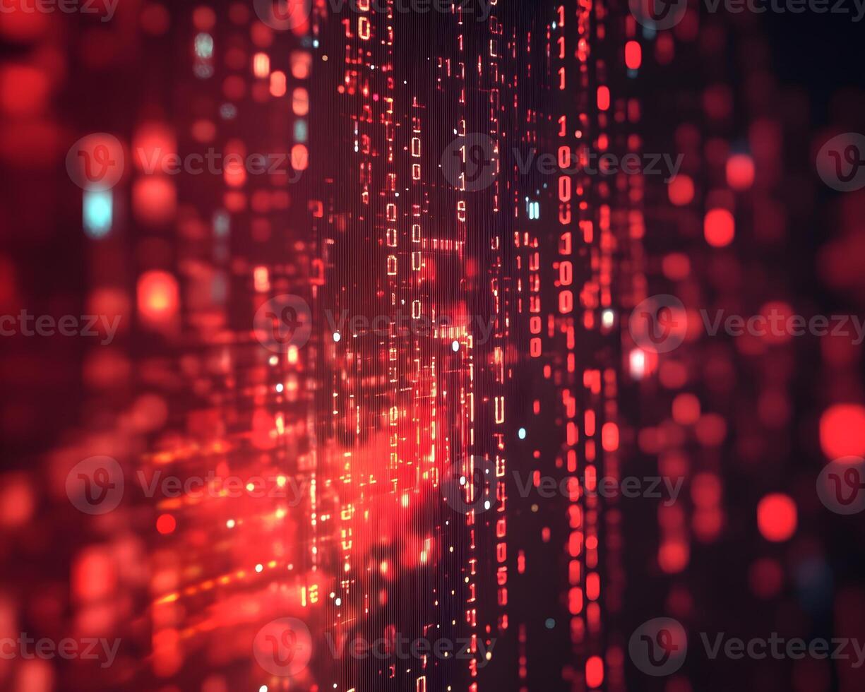 Digital Data Stream Background with Binary Code Visual Effects in a Vibrant Red Hue photo