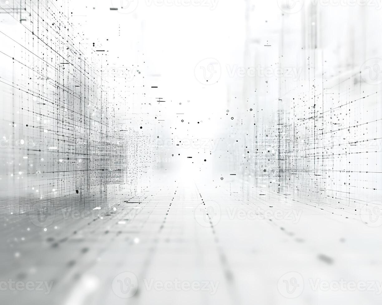 Abstract Digital Landscape with Data Points and Light Effects in a Futuristic Setting photo