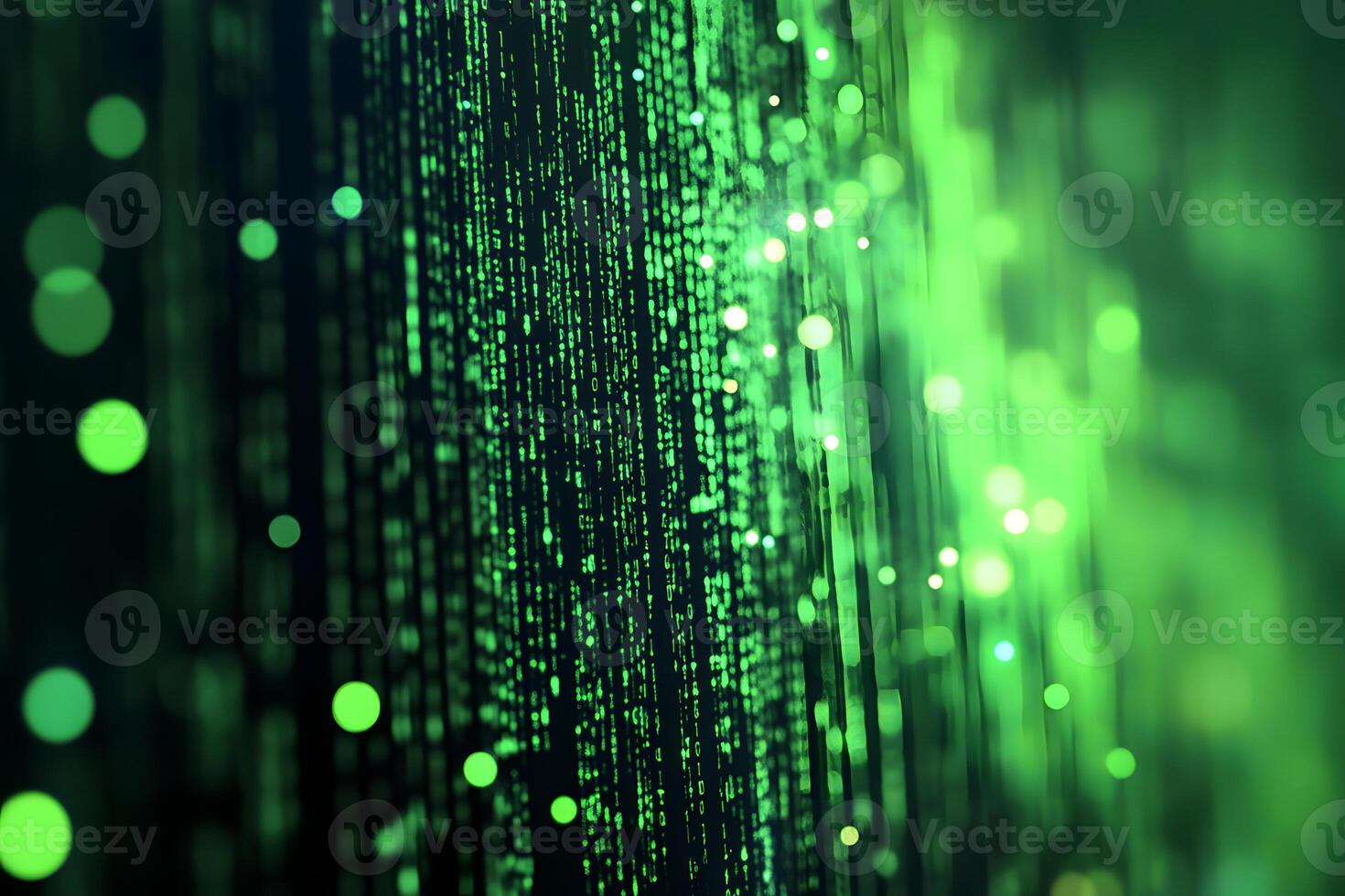 Abstract Representation of Digital Data Streams with Glowing Green Particles and Lines photo