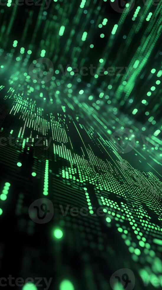 Abstract Digital Representation of Data Flow with Glowing Green Elements photo