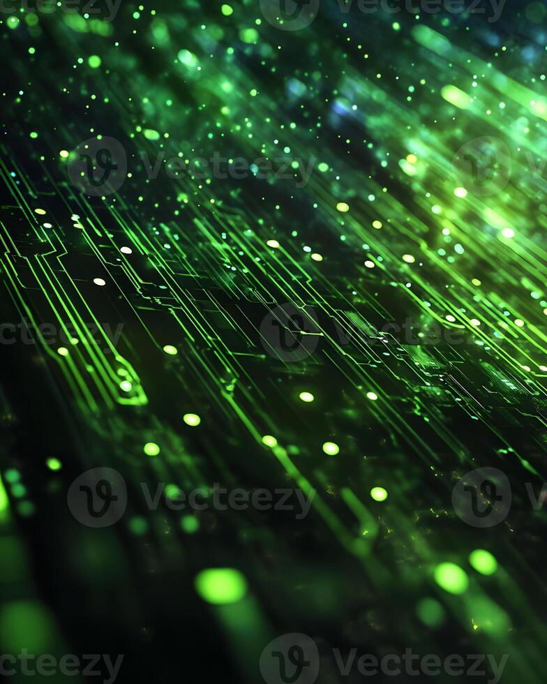 Abstract Technological Background with Green and Black Colors Representing Cyber Spaces and Data Structures photo