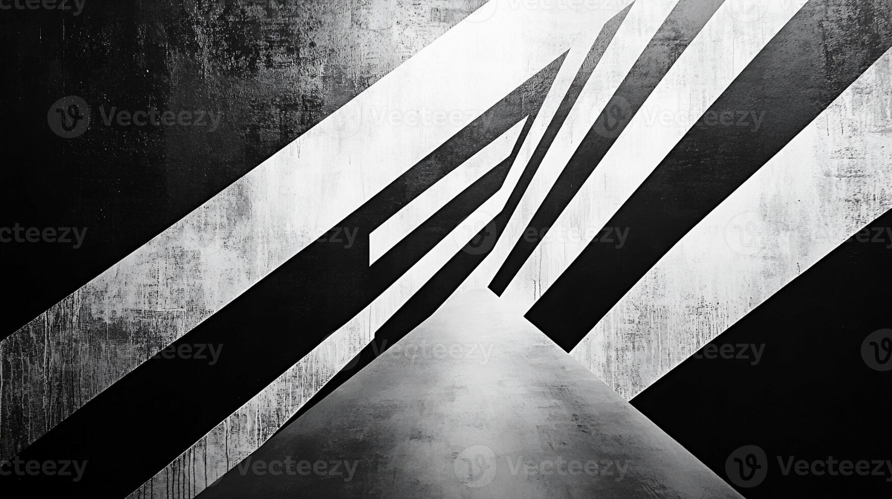Grayscale Abstract Composition with Diagonal Stripes and Triangular Floor photo