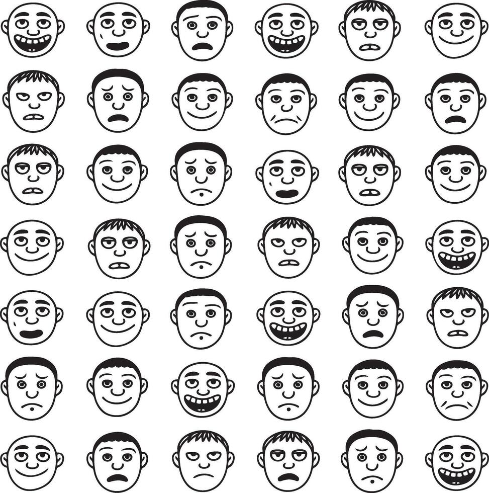 Collection of Simple Faces with Different Emotions Expressions Pattern Designs vector