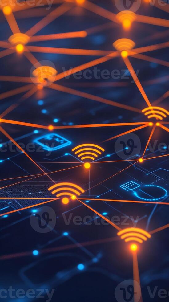 Abstract Network Visualization with Wifi Symbols and Device Icons photo