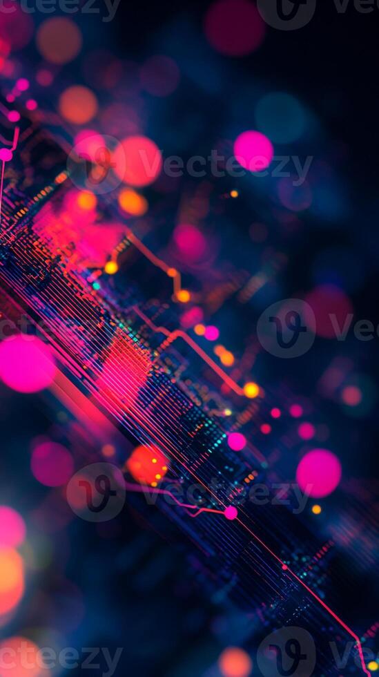 Abstract Representation of Circuit Board with Illuminated Nodes photo