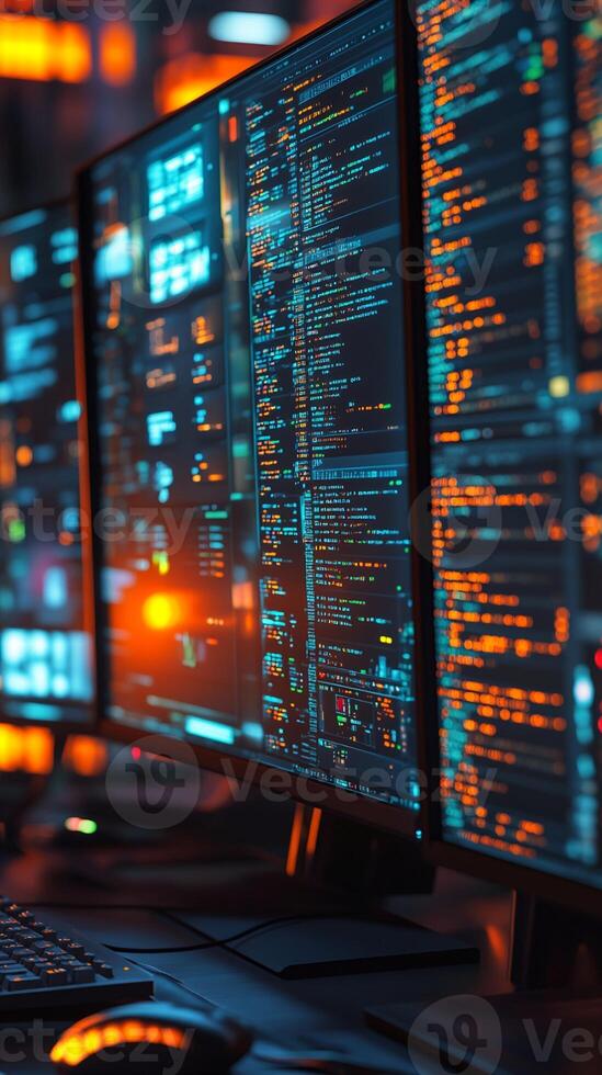 Computer Monitors Displaying Programming Code photo