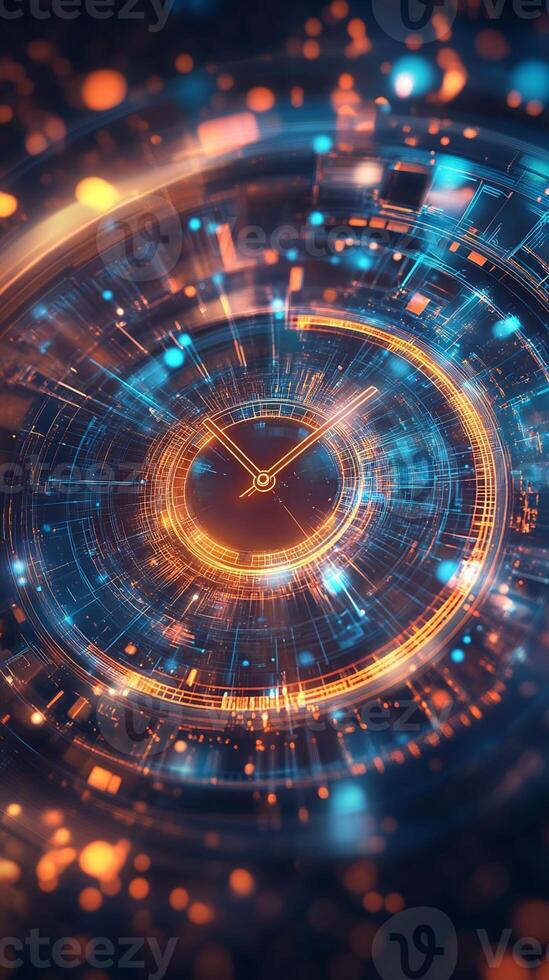 Digital Clockface with Concentric Circuits and Bokeh photo