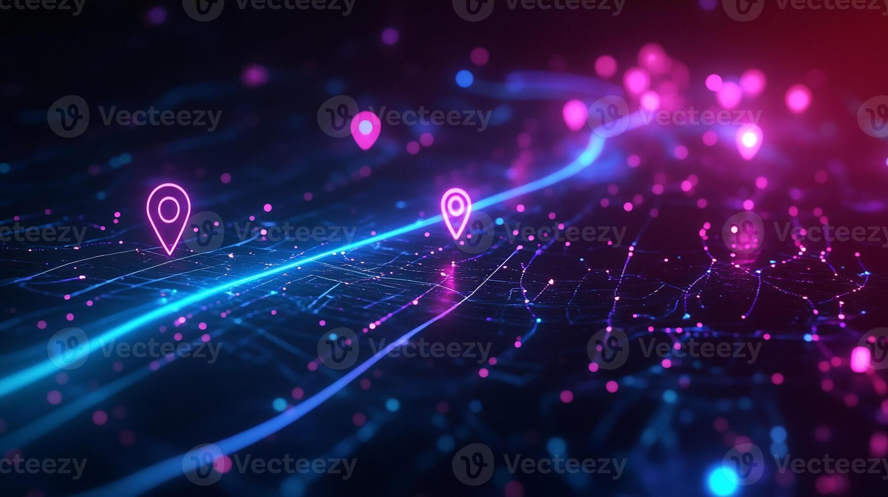 Digital Map with Location Markers and Network Lines photo