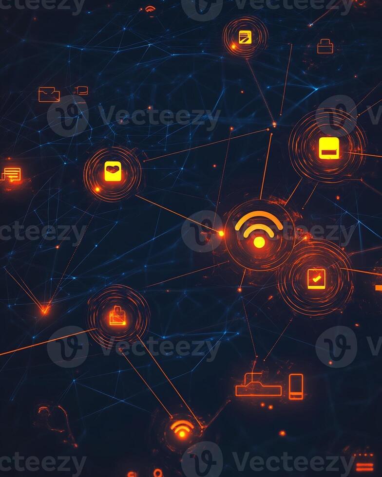 Digital Network Data Visualization with Interconnected Icons photo