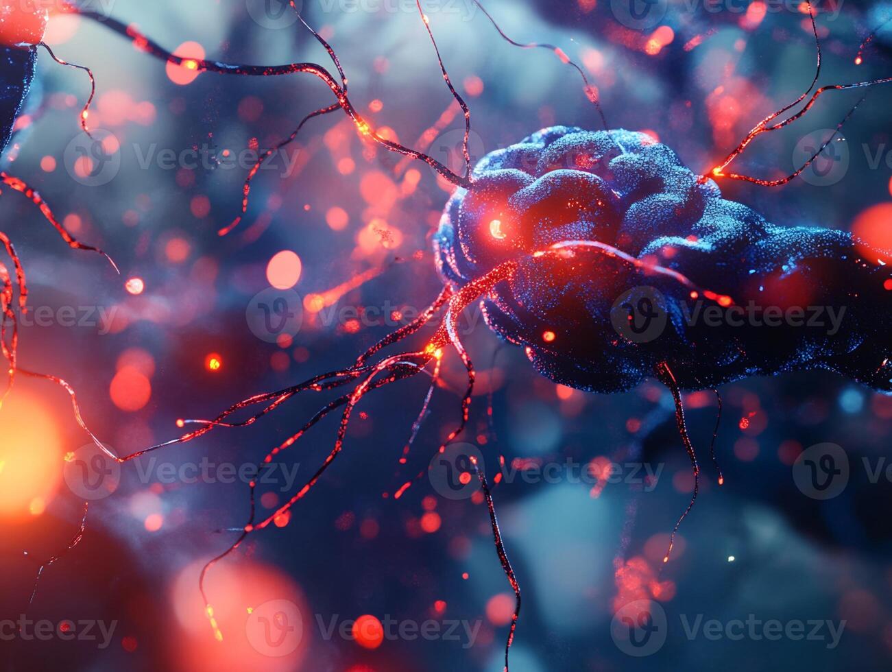 Digital Rendering of a Neuron with Dendrites and Soma photo