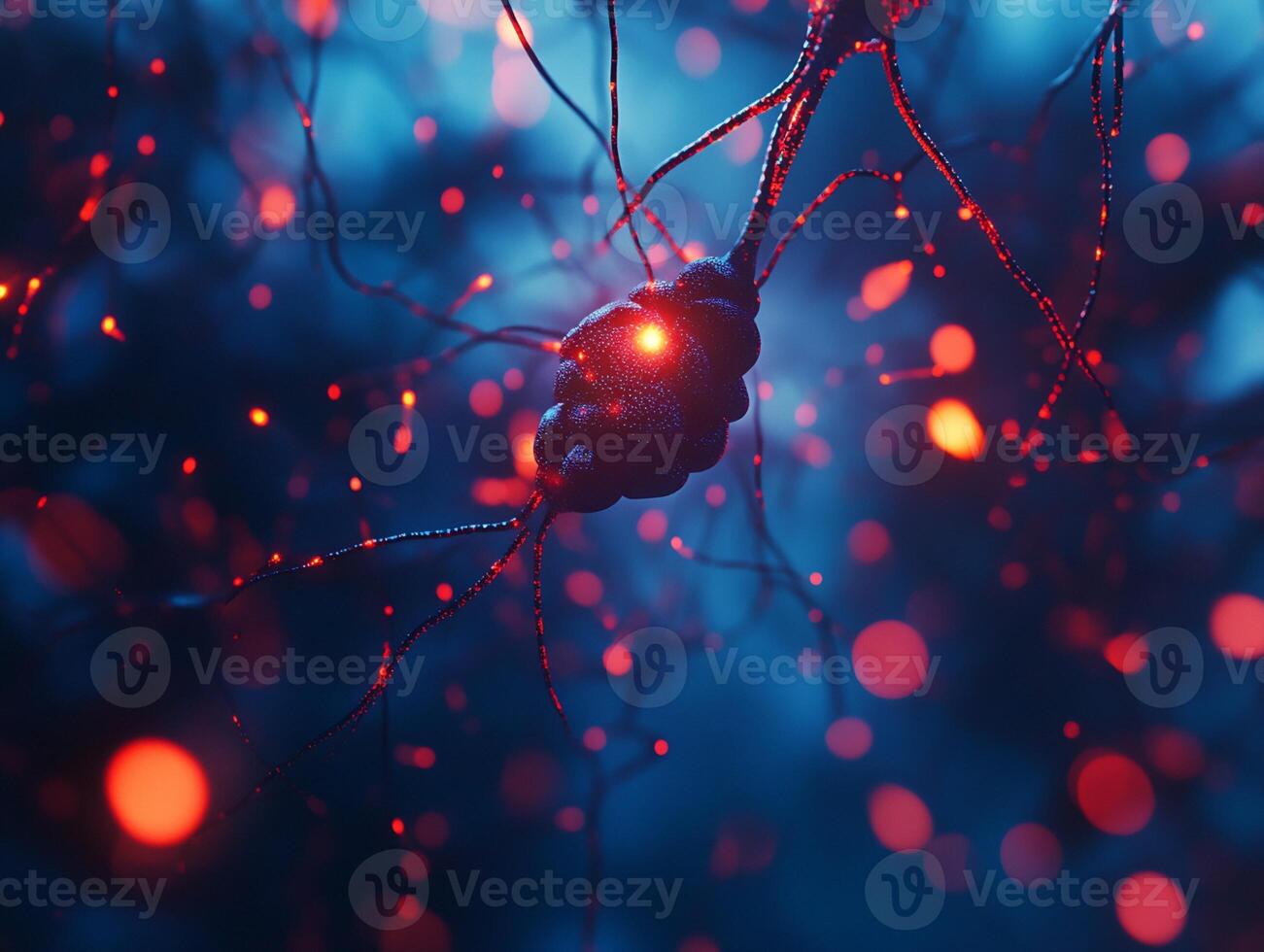 Digital Rendering of a Neuron with Glowing Dendrites photo