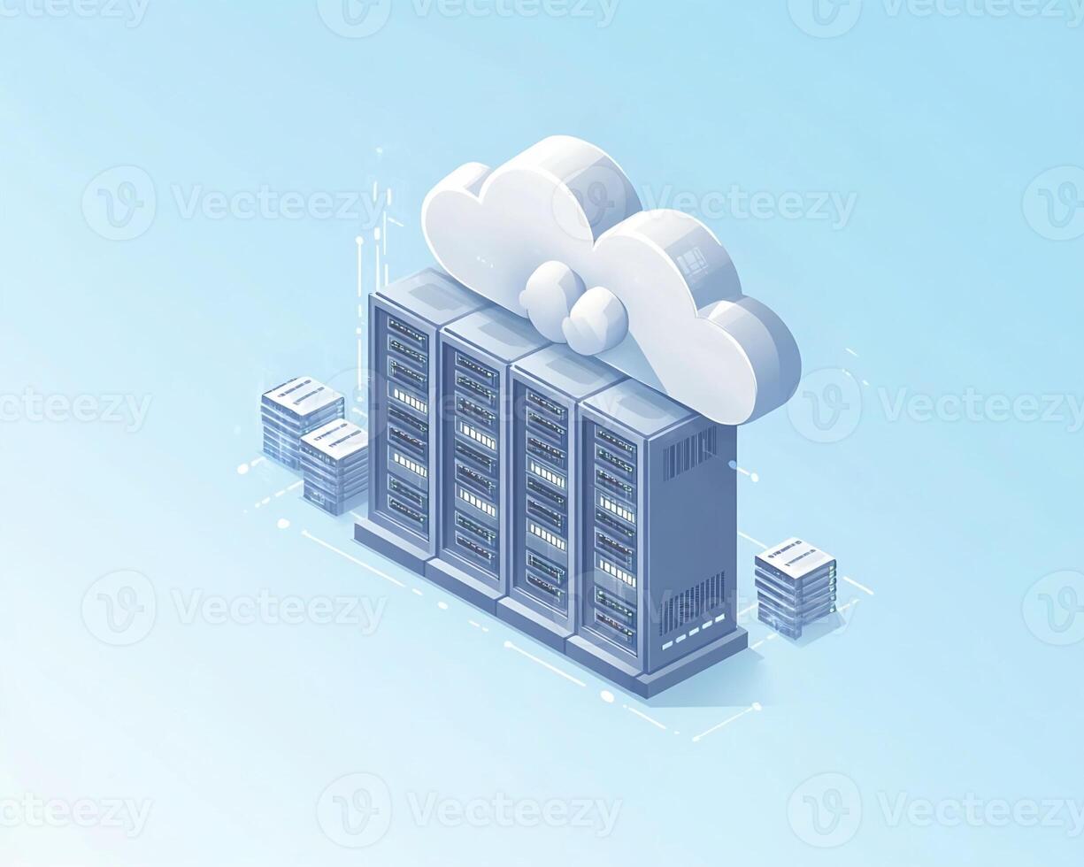 Isometric Illustration of Cloud Computing System with Server Racks photo