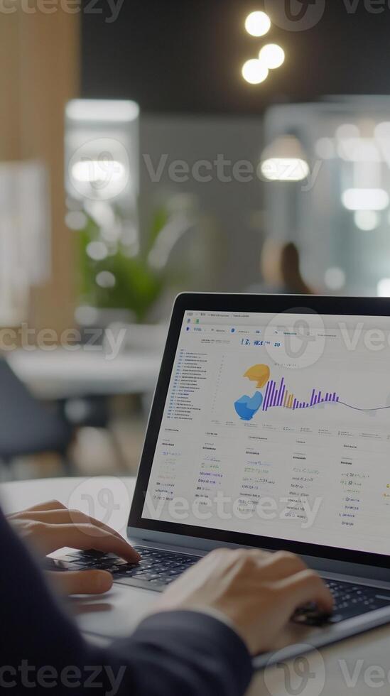 Laptop Displaying Data Analytics Charts and Graphs photo
