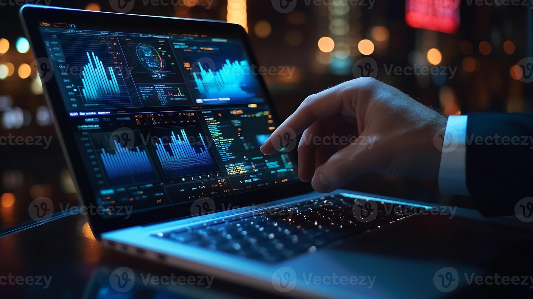 Laptop Displaying Financial Data Graphs and Code photo