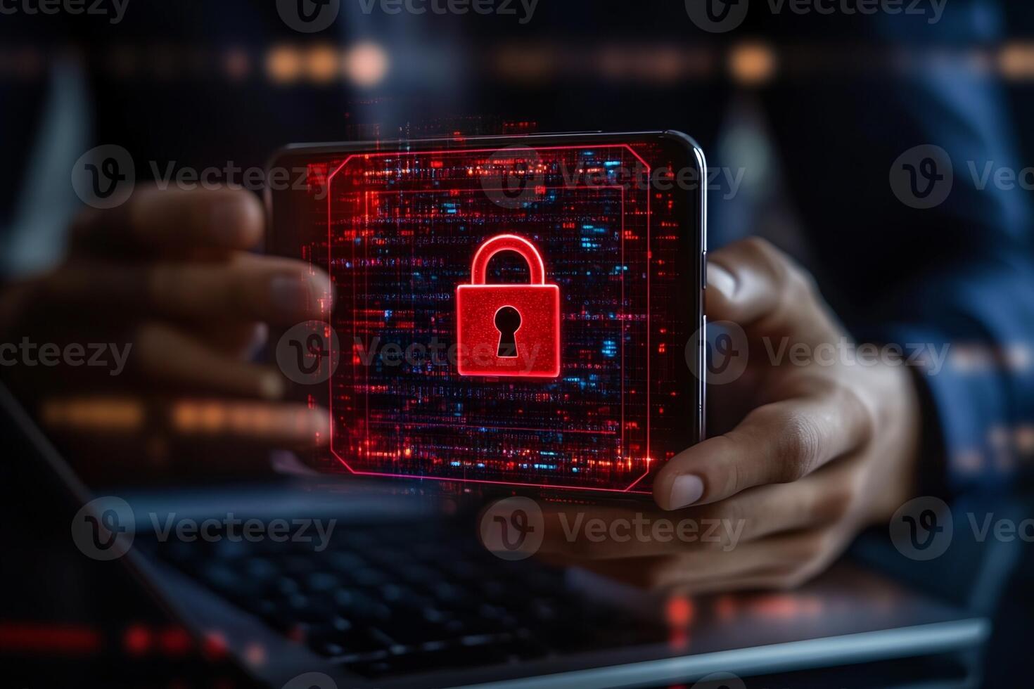 Smartphone Displaying Padlock Icon and Binary Code photo