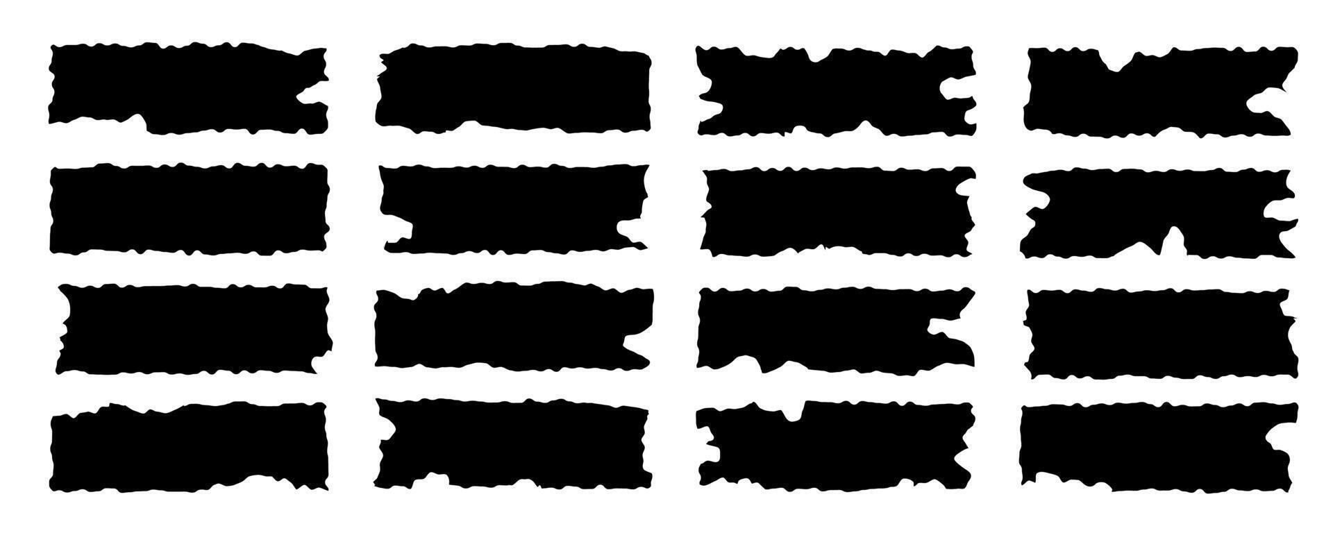 Set of jagged rectangle with rough edge shape. Torn paper grunge frame collage. Rip cut banner border design flat illustration vector