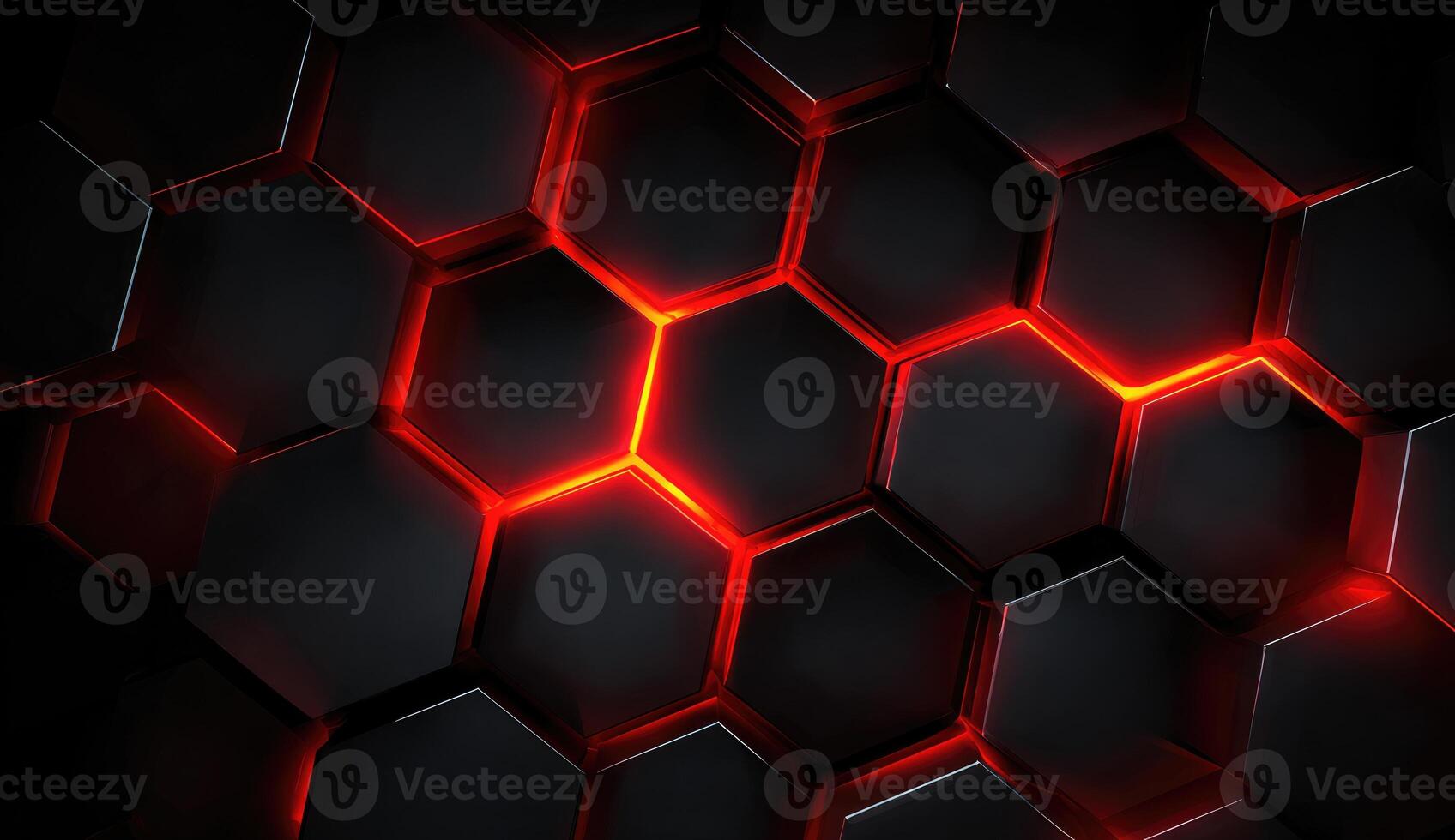 Black and red hexagonal background with glowing red lights photo