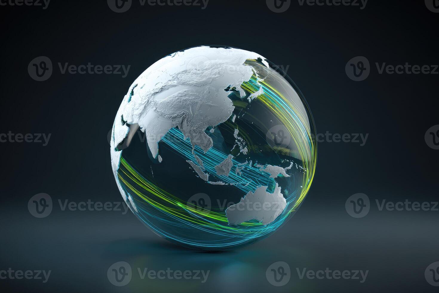 A globe with a network of lines running through it photo