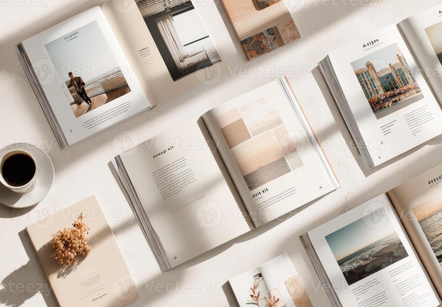 A table with open books and coffee photo