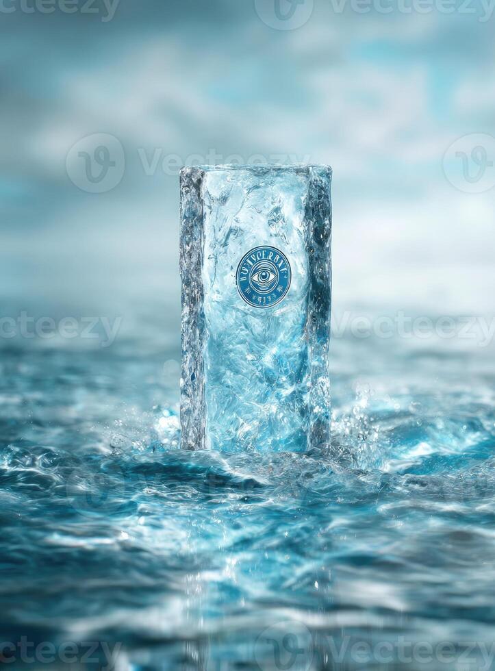 A block of ice sitting on top of the ocean photo