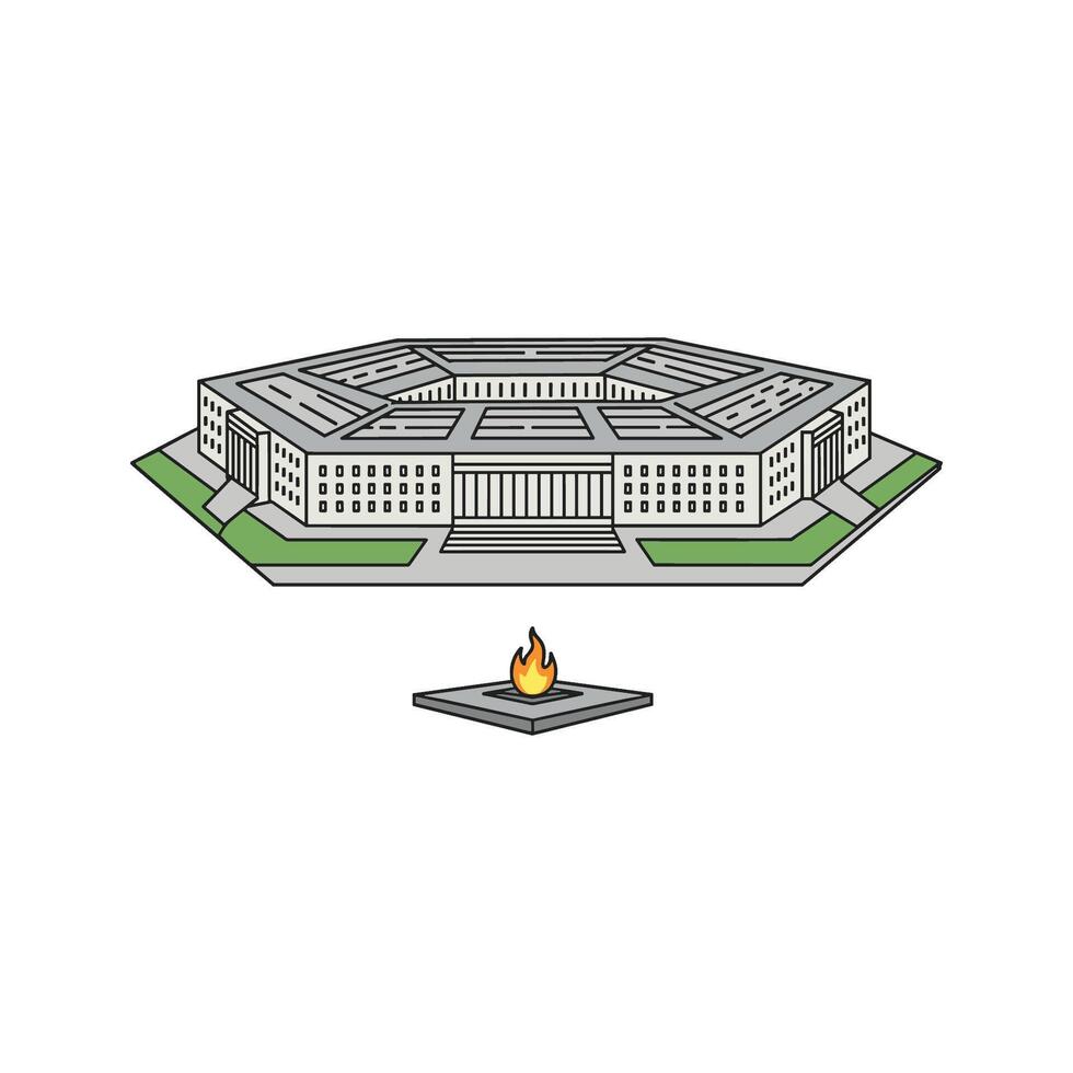 Illustration of the pentagon building in simple design with burn pit vector