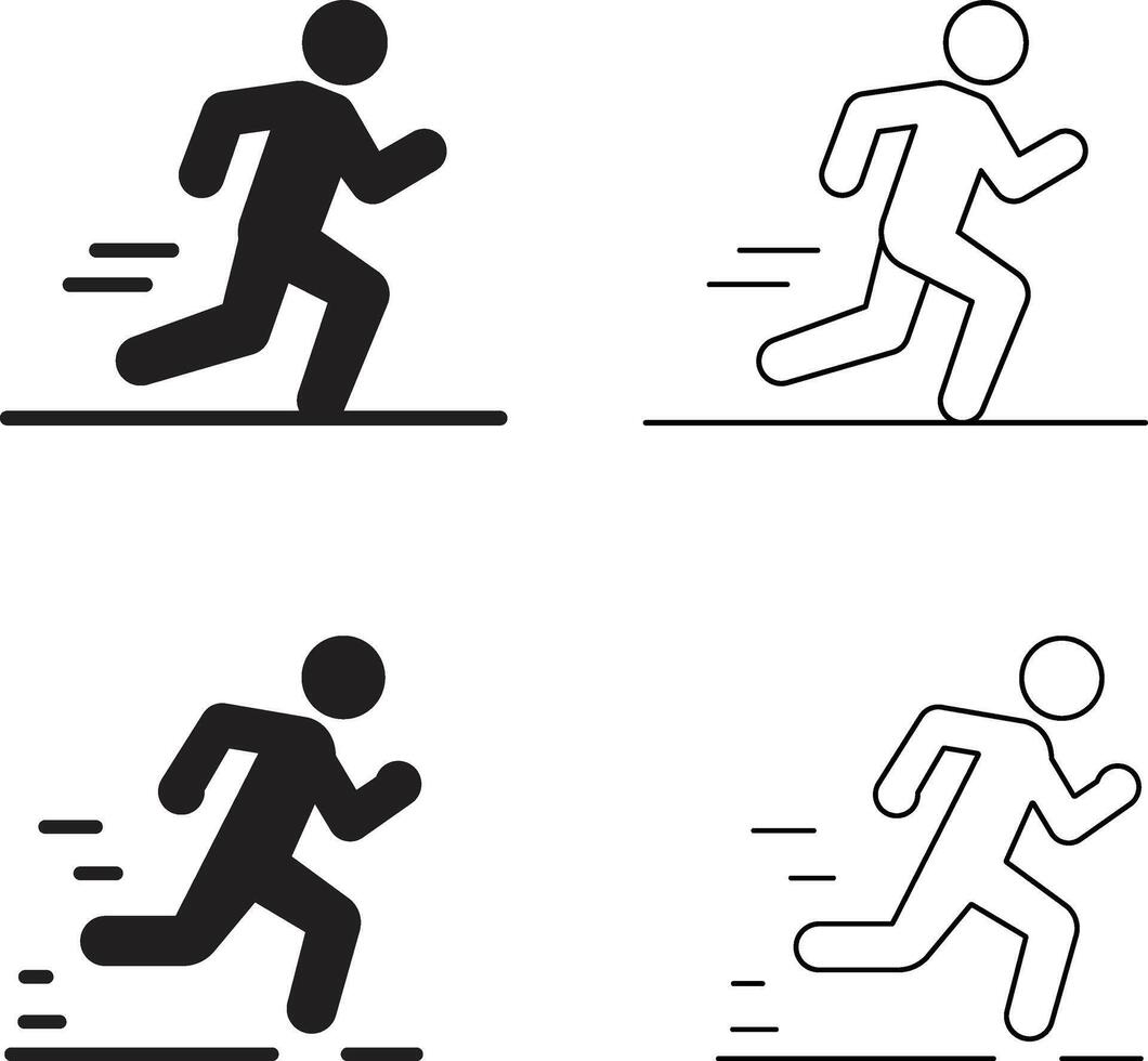 Runner Icons Set of Running Figures in Black and Outline Styles vector