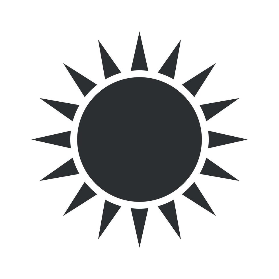 This graphic features a sun icon, showcasing a circular shape with pointed rays. It is ideal for use in designs related to warmth, brightness, and nature. vector