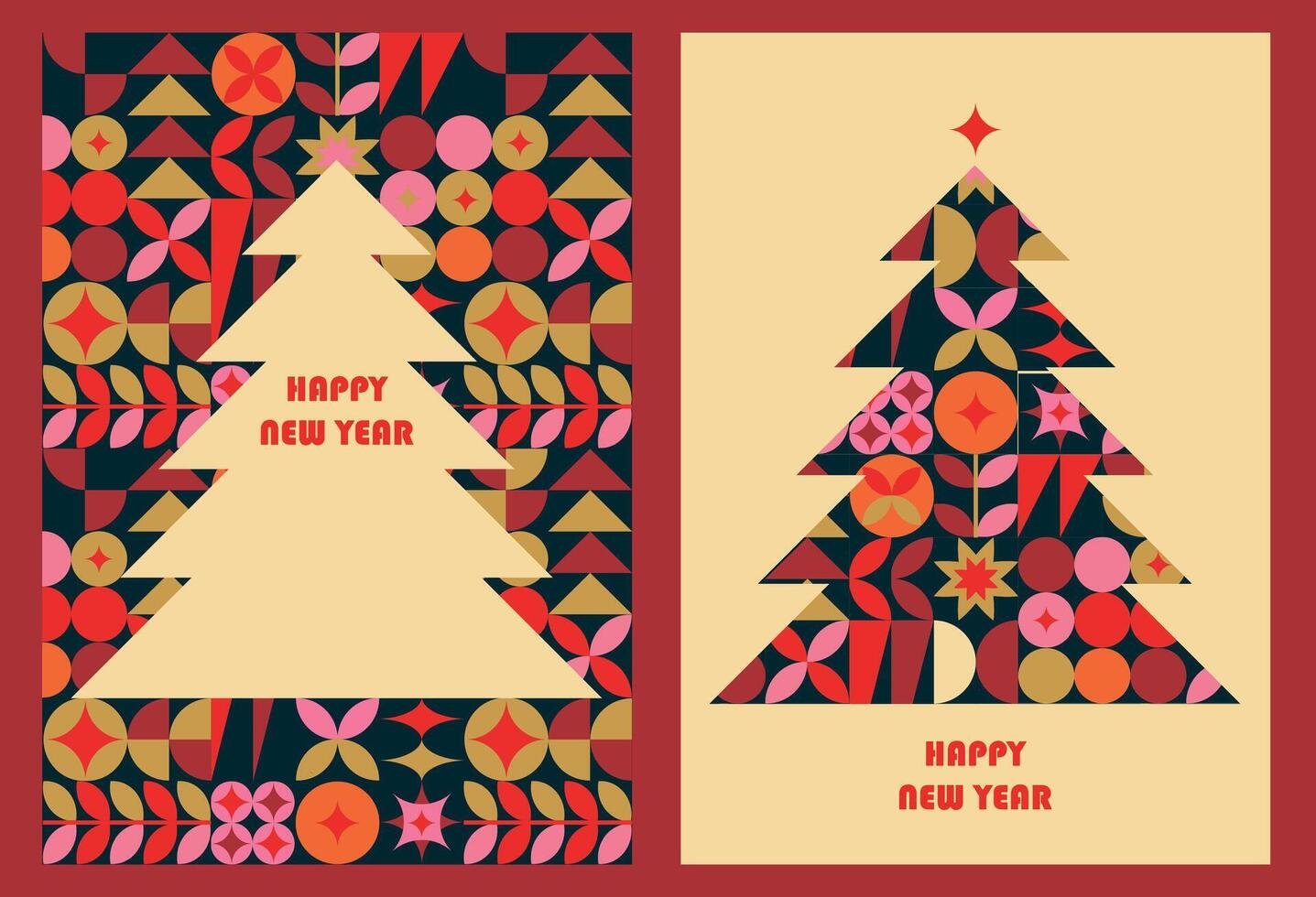 Christmas tree happy new year card with modern abstract geometric vertical design for a4 vector