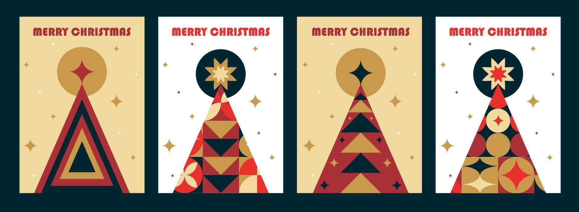 Christmas tree card set with modern abstract geometric vertical design for a4 vector