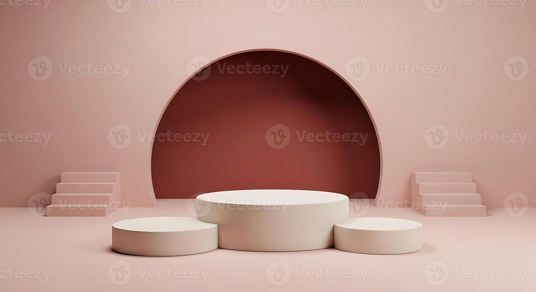 Minimalist Product Display Podium with Steps and Archway Background 3D Render photo