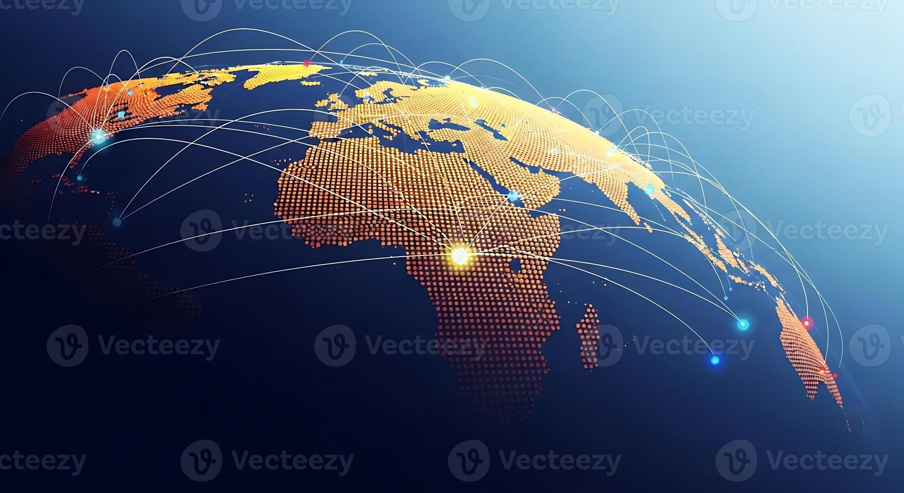 Global Network Connectivity Digital World Map with Interconnected Lines and Glowing Nodes photo