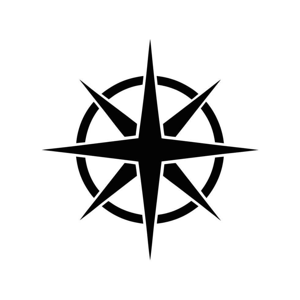Black silhouette of a compass rose with eight points and a circular border on a white background wind vector