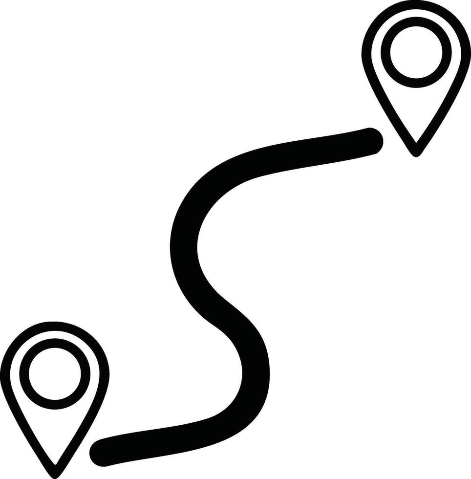 Location markers connected by curved path line route icon for navigation and travel direction purposes vector