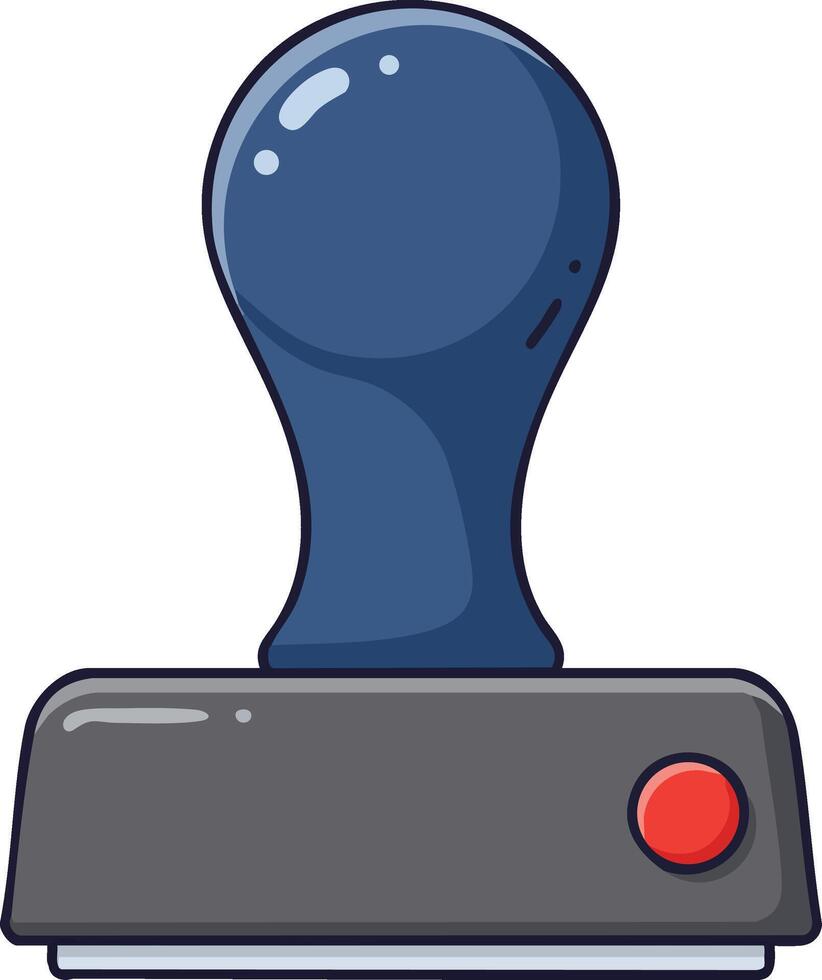 Office rubber stamp with blue handle and red button illustration for business document marking and approval purposes vector