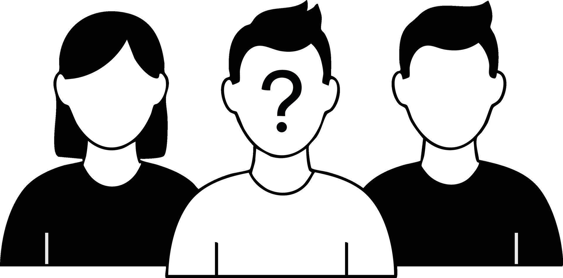 Group of diverse faceless people with question mark on middle person for unknown identity concept illustration vector