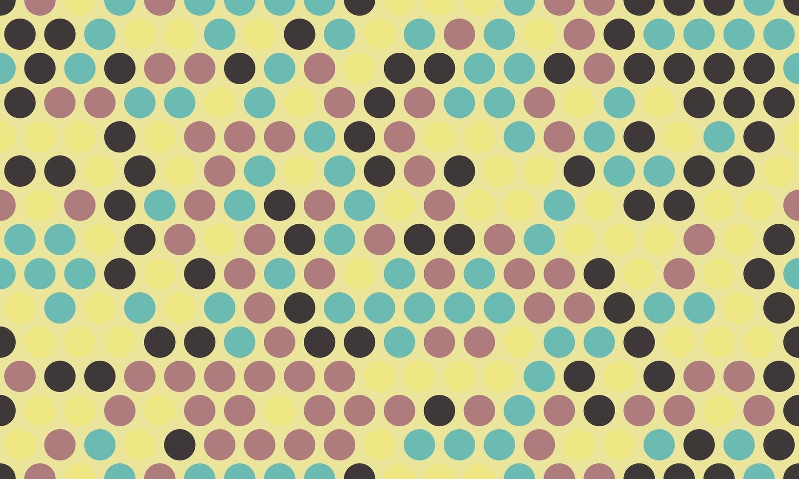 Abstract geometric pattern featuring teal, mauve, and black circles on a pale yellow background. Perfect for textile design, website backgrounds, or modern branding. vector
