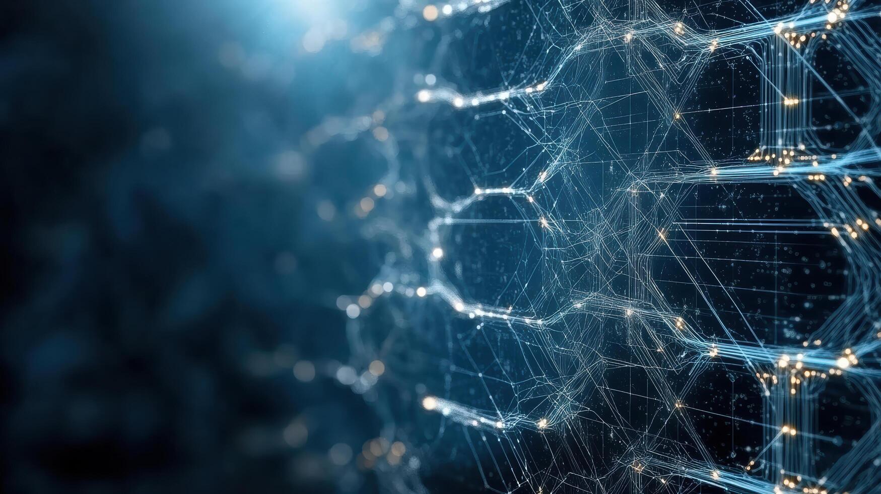 Digital network structure with glowing connections and hexagonal patterns, representing photo
