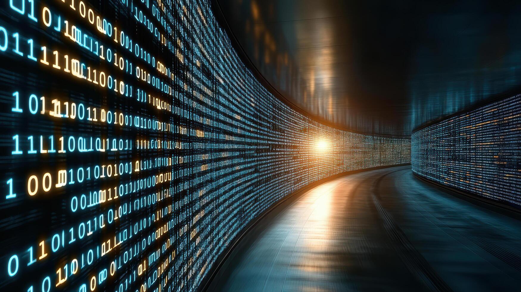 A tunnel with many binary code lines photo